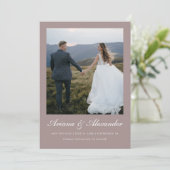 Elegant Taupe Script Zwei-Foto Hochzeit Save The Date (Stehend Vorderseite)