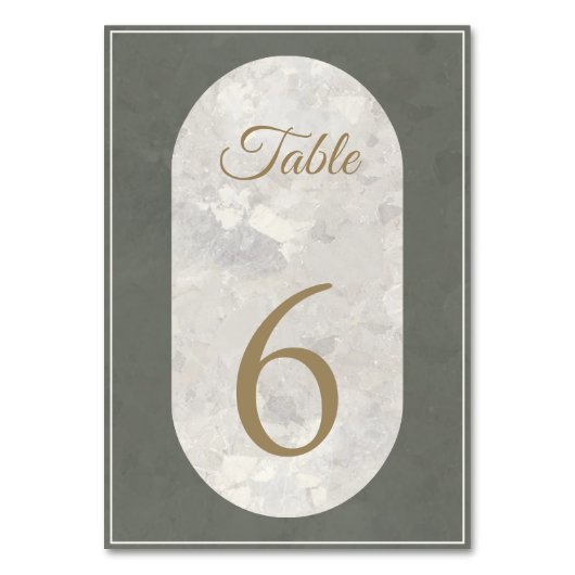 Elegant Taupe Stone Marble Green Wedding Tischnummer (Vorderseite)