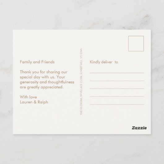 Elegant Taupe und Elfenbein Non-Foto Vielen Dank Postkarte (Rückseite)