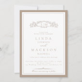 Elegant Taupe Wappen Monogram Wedding Einladung (Vorderseite)