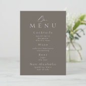 Elegant Taupe Wedding Bar Menu Sign  Einladung (Stehend Vorderseite)