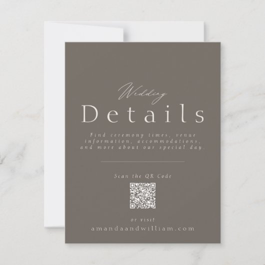 Elegant Taupe Wedding Details Card with QR Code  Einladung (Vorderseite)