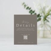 Elegant Taupe Wedding Details Card with QR Code  Einladung (Stehend Vorderseite)