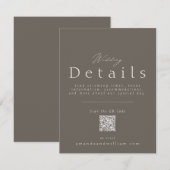 Elegant Taupe Wedding Details Card with QR Code  Einladung (Vorne/Hinten)