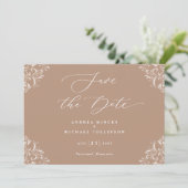 Elegant Taupe Wedding Save the Date Cards (Stehend Vorderseite)