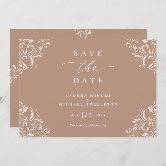 Elegant Taupe Wedding Save the Date Cards (Vorne/Hinten)