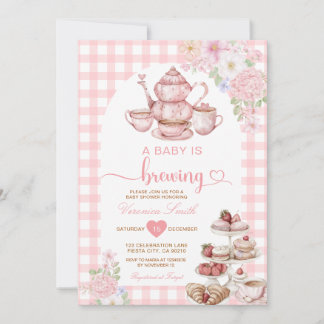 Elegant Tea A Baby is Brewing Baby Shower Flowers Einladung