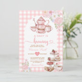 Elegant Tea A Baby is Brewing Baby Shower Flowers Einladung (Stehend Vorderseite)