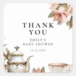 Elegant Tea Party Baby Shower Quadratischer Aufkleber
