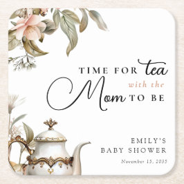 Elegant Tea Party Baby Shower Rechteckiger Pappuntersetzer
