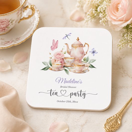 Elegant Tea Party Butterflies Bridal Shower  Rechteckiger Pappuntersetzer