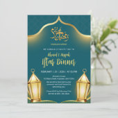 Elegant Teal and Gold Islamic Iftar Dinner Einladung (Stehend Vorderseite)