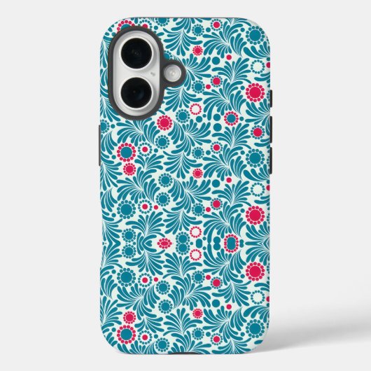 Elegant Teal and Magenta Foliage Pattern Case-Mate iPhone Hülle (Rückseite)