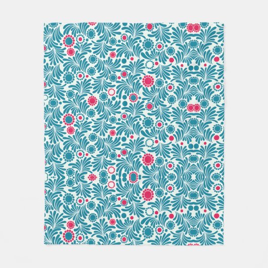 Elegant Teal and Magenta Foliage Pattern Fleecedecke (Vorderseite)