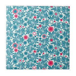 Elegant Teal and Magenta Foliage Pattern Fliese