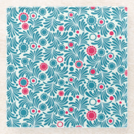 Elegant Teal and Magenta Foliage Pattern Glasuntersetzer