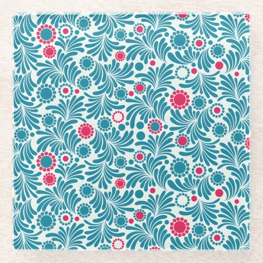 Elegant Teal and Magenta Foliage Pattern Glasuntersetzer (Vorderseite)