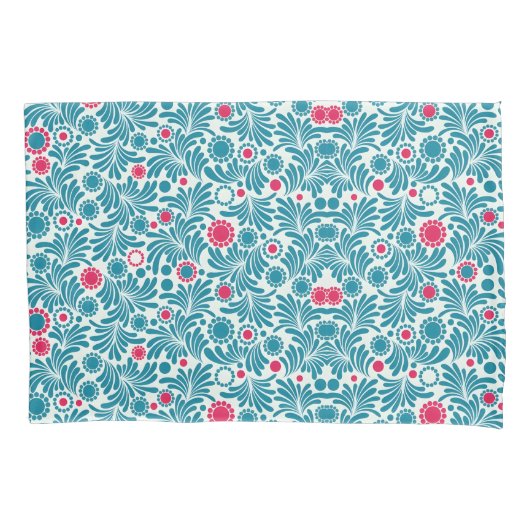 Elegant Teal and Magenta Foliage Pattern Kissenbezug (Vorderseite-Links)