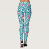 Elegant Teal and Magenta Foliage Pattern Leggings (Rückseite)