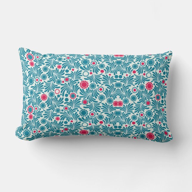 Elegant Teal and Magenta Foliage Pattern Lendenkissen (Vorderseite)