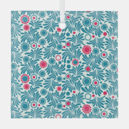 Elegant Teal and Magenta Foliage Pattern Ornament Aus Glas