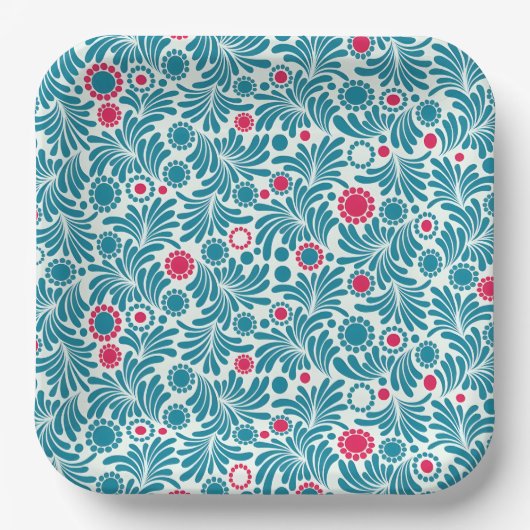 Elegant Teal and Magenta Foliage Pattern Pappteller (Vorderseite)