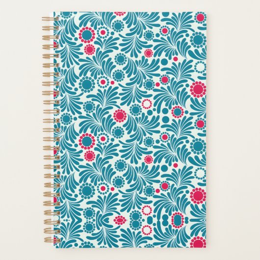 Elegant Teal and Magenta Foliage Pattern Planer (Vorderseite)