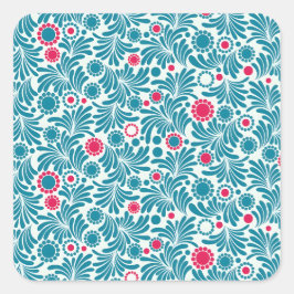 Elegant Teal and Magenta Foliage Pattern Quadratischer Aufkleber