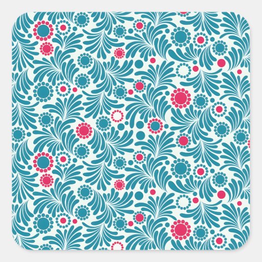 Elegant Teal and Magenta Foliage Pattern Quadratischer Aufkleber (Vorderseite)