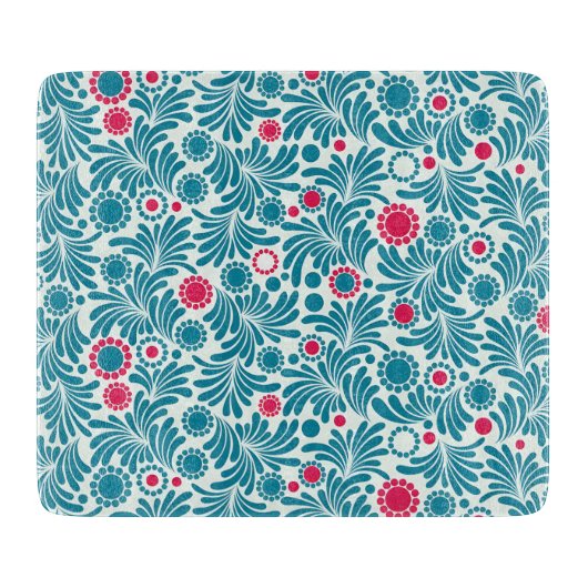 Elegant Teal and Magenta Foliage Pattern Schneidebrett (Vorderseite)