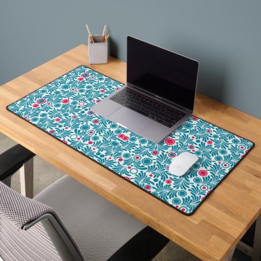 Elegant Teal and Magenta Foliage Pattern Schreibtischunterlage (Büro 2)