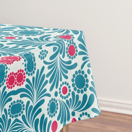 Elegant Teal and Magenta Foliage Pattern Tischdecke (Beispiel)