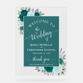 Elegant Teal & Aqua Boho Roses Wedding Welcome Acrylschild (Vorderseite)