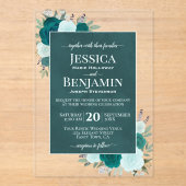 Elegant Teal & Aqua Roses Stylish Text Wedding Acryleinladungen (Vorderseite)