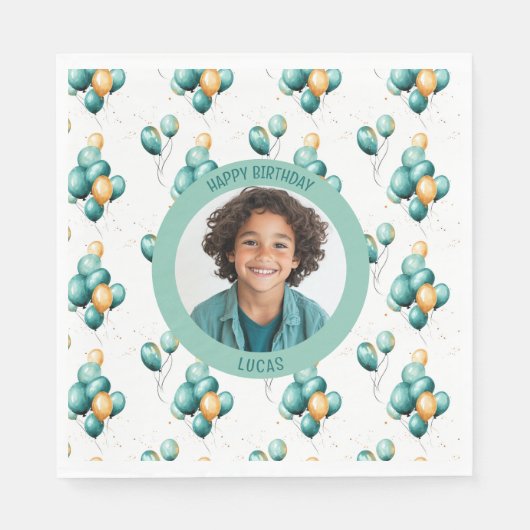 Elegant Teal Balloons Photo Serviette (Vorderseite)