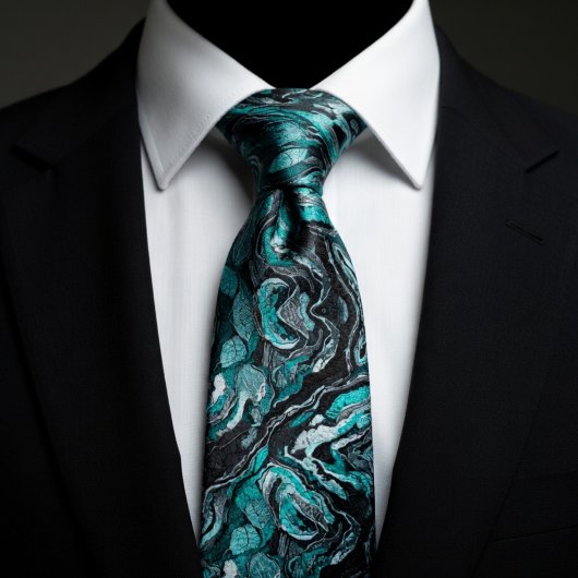 Elegant Teal & Black Swirl Marble  Krawatte