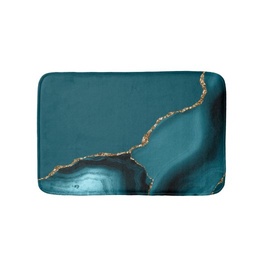 Elegant Teal Blue Agate Gold Glitter Badematte (Vorderseite)