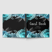 Elegant Teal Blue and Silver Flower Birthday Party Gästebuch (Voll)