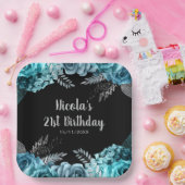 Elegant Teal Blue and Silver Flower Birthday Party Pappteller (Party)