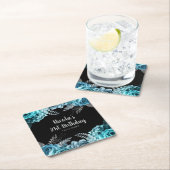 Elegant Teal Blue and Silver Flower Birthday Party Rechteckiger Pappuntersetzer (Vor Ort)