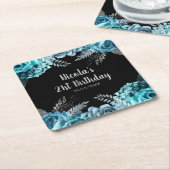Elegant Teal Blue and Silver Flower Birthday Party Rechteckiger Pappuntersetzer (angewinkelt)