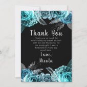 Elegant Teal Blue and Silver Flowers Sweet Sixteen Dankeskarte (Vorderseite)