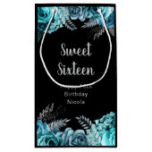 Elegant Teal Blue and Silver Flowers Sweet Sixteen Kleine Geschenktüte (Rückseite)