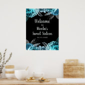 Elegant Teal Blue and Silver Flowers Sweet Sixteen Poster (Küche)