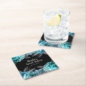 Elegant Teal Blue and Silver Flowers Sweet Sixteen Rechteckiger Pappuntersetzer (Vor Ort)