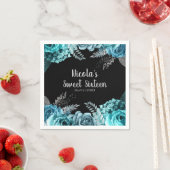 Elegant Teal Blue and Silver Flowers Sweet Sixteen Serviette (Beispiel)