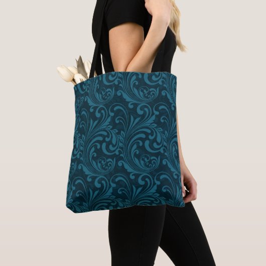 Elegant Teal Blue Baroque Floral Pattern Tasche (Von Nahem)