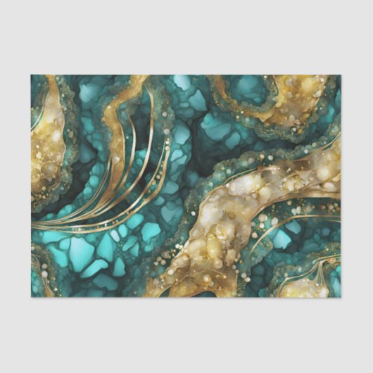 Elegant Teal Blue Gold Agate Geode Marble Abstract Seidenpapier (Vorderseite)