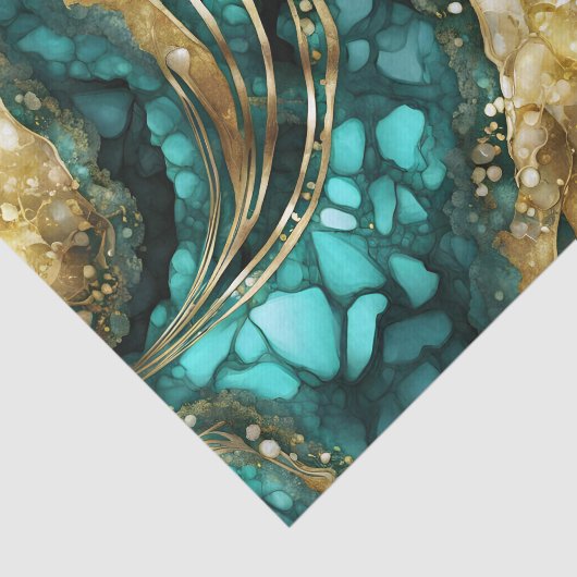 Elegant Teal Blue Gold Agate Geode Marble Abstract Seidenpapier (Ausschnitt)