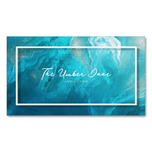 Elegant Teal Blue Ocean Wave Fluid Art Gold Magnetische Visitenkarte (Vorderseite)